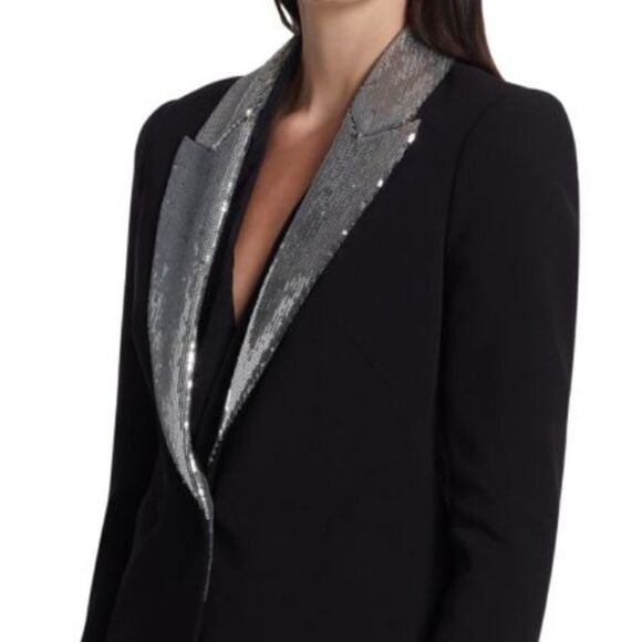 L' AGENCE 'Clementine' Sequin Lapel Ponte Blazer, Black/Silver 00 $850 - Picture 6 of 13